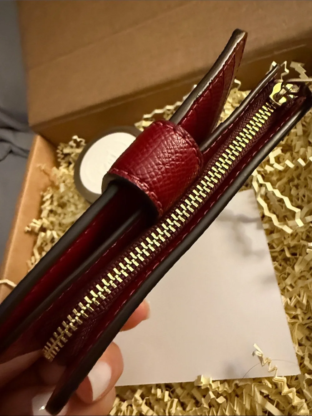 Coach Red Saffiano Leather Snap Wallet with Gold Logo